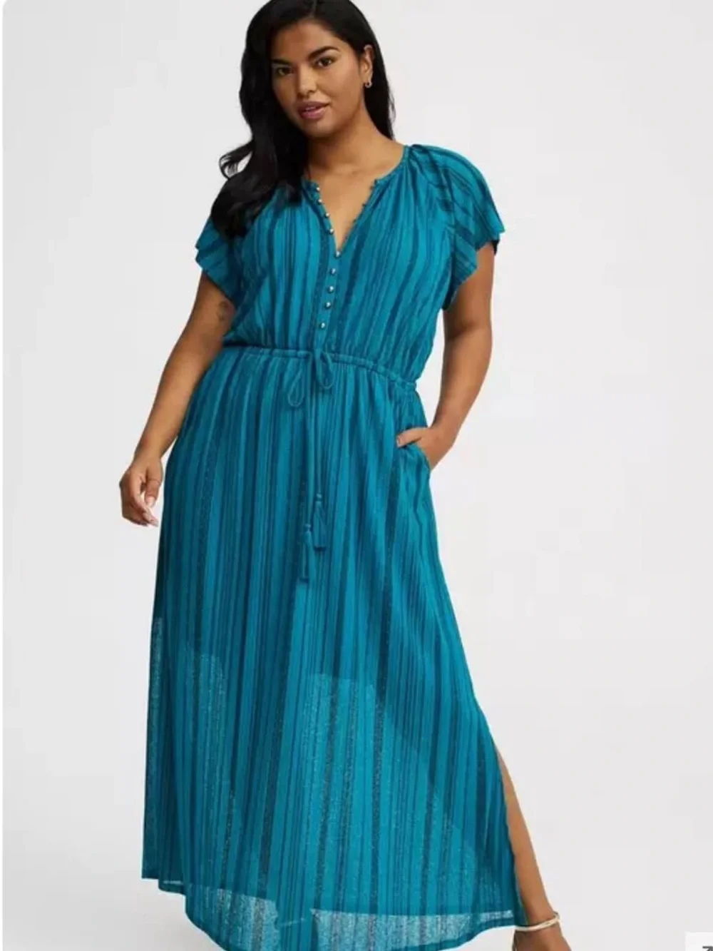 torrid NWT Teal Striped Maxi Dress with Tie Waist